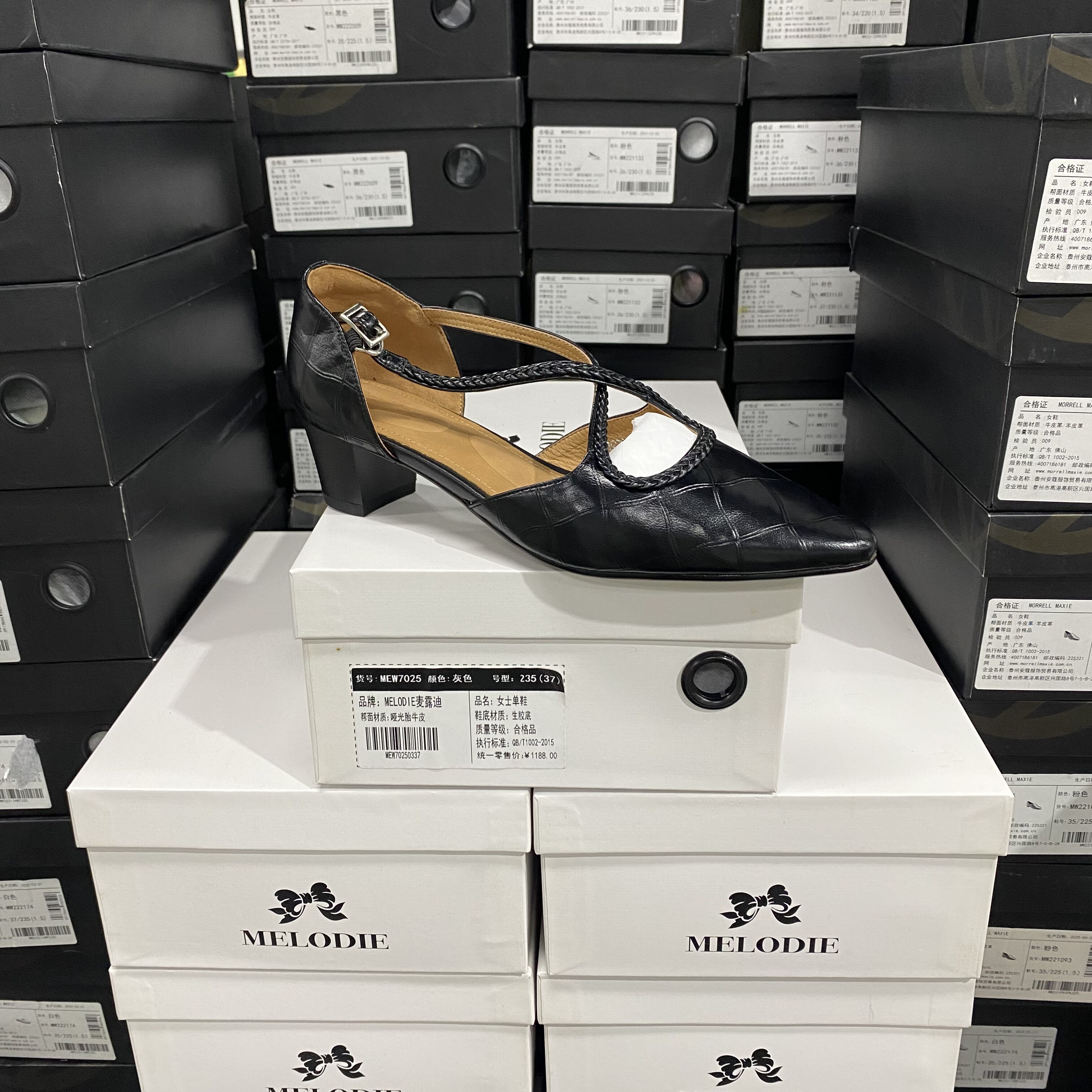 春季新款手工鞋F牛皮石头纹交叉绑带中空单鞋A115黑色