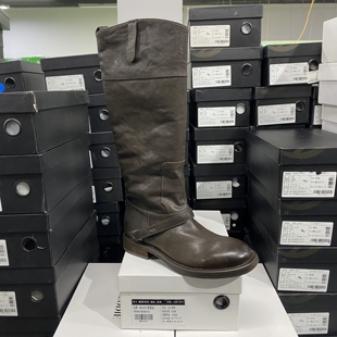 实体专柜意大利设计师轻奢品牌牛皮一脚蹬长靴Q203咖啡（单里）