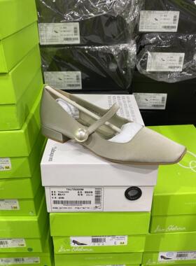 意大利轻奢D专柜正品撤柜丝绸牛皮珍珠平底单鞋3124浅绿色