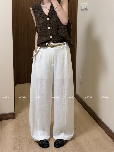 十米田99067休闲直筒裤女2026夏款显瘦宽松垂感阔腿裤亚麻拖地裤