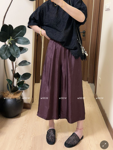 十米田2862冰感醋酸阔腿裤女夏季新款高端慵懒风高腰网红九分裤子