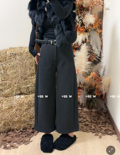 十米田99388灰色九分毛呢直筒裤阔腿女秋冬老钱风宽松休闲西装裤