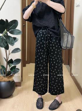 十米田2869夏季新款醋酸韩版气质玫瑰花直筒裤松弛慵懒风休闲裤女
