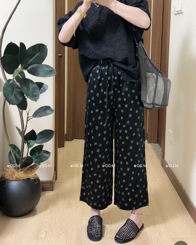 十米田2869夏季新款醋酸韩版气质玫瑰花直筒裤松弛慵懒风休闲裤女