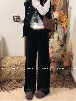 十米田2886黑色丝绒阔腿裤新款松弛感女长裤穿搭版型好直筒休闲裤