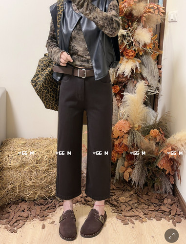 十米田58868早秋新款女高腰显瘦直筒牛仔裤松弛感宽松百搭烟管裤