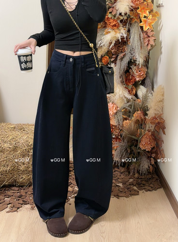 十米田58897咖色弯刀裤牛仔裤女2026早秋新款高腰显瘦阔腿拖地裤