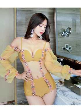 新款女歌手领舞服dj演出服DS酒吧舞台装大气性感泡泡袖薄纱连体衣