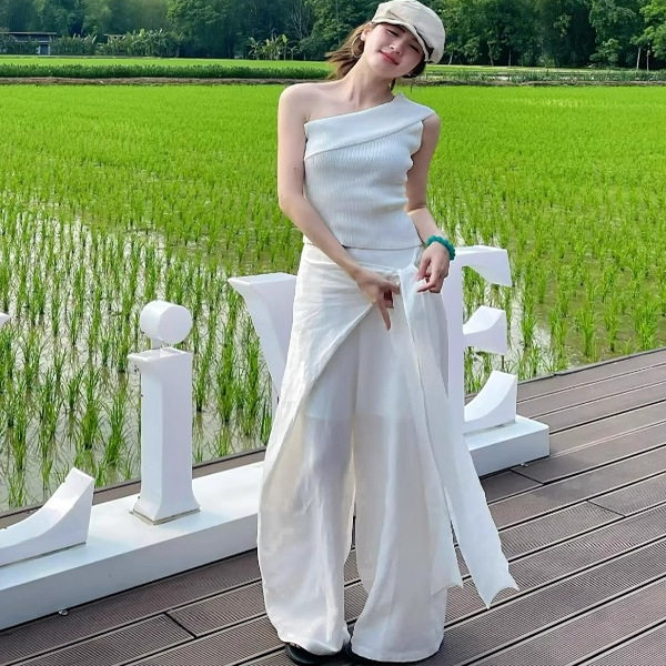 松弛感不规则绑带休闲裤图片