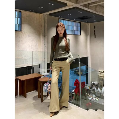 复古中腰西装休闲裤女
