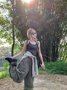 复古炸街抽绳休闲裤女春季宽松高腰长裤垂感直筒阔腿裤时尚拖地裤