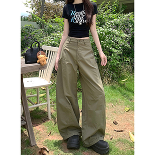 2026新款时尚高腰工装长裤女春季休闲裤宽松百搭阔腿弯刀裤拖地裤