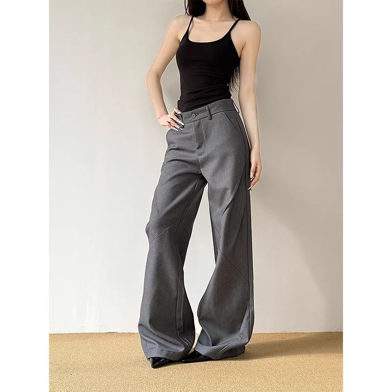 褶皱高腰镰刀弯刀阔腿裤女春季垂感西装裤设计感宽松百搭休闲长裤,女装/女士精品,休闲裤,淘宝优惠券,粉丝福利购,淘宝优惠卷
