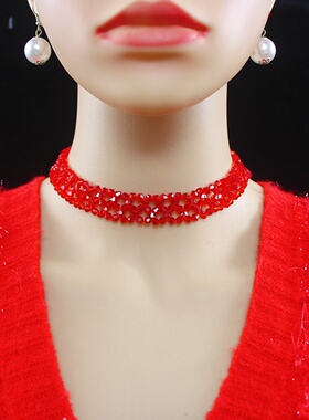 人造水晶珠项链女锁骨链脖子饰品