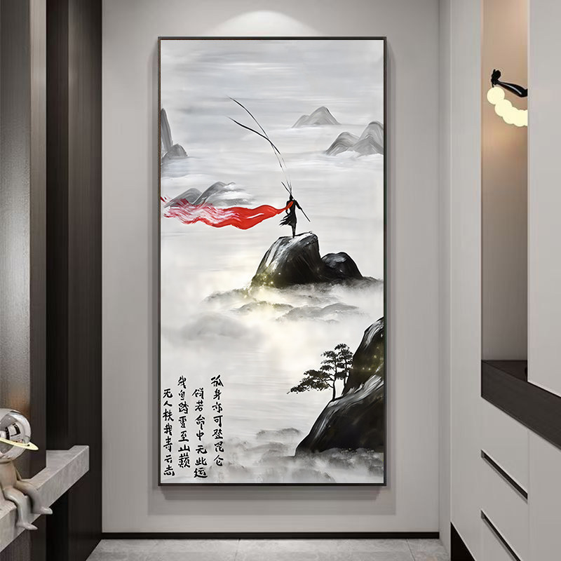 一生所爱客厅玄关挂画茶台茶桌背景装饰画大话西游一生所爱水墨画