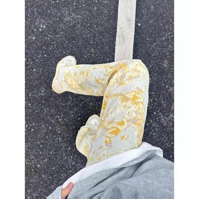 美式高街满印提花牛仔裤男款2025春夏潮牌弯刀裤子宽松显瘦直筒裤