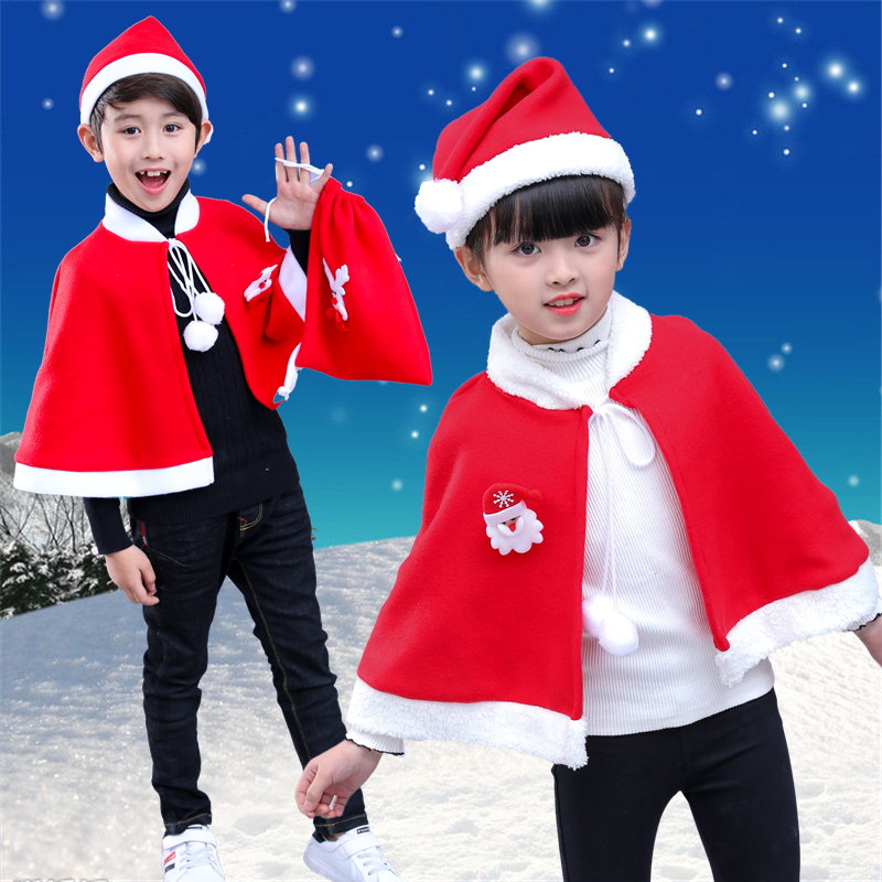 儿童圣诞节衣服披风斗篷幼儿男女童圣诞老人装扮小孩披肩演出服装