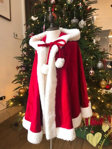 新年圣诞披风斗篷红色毛边绒带帽防风小红帽古风拜年cos女童衣服