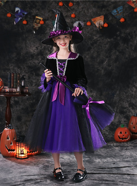 万圣节儿童服装女巫演出服女童巫婆裙cosplay恐怖装扮吸血鬼服饰