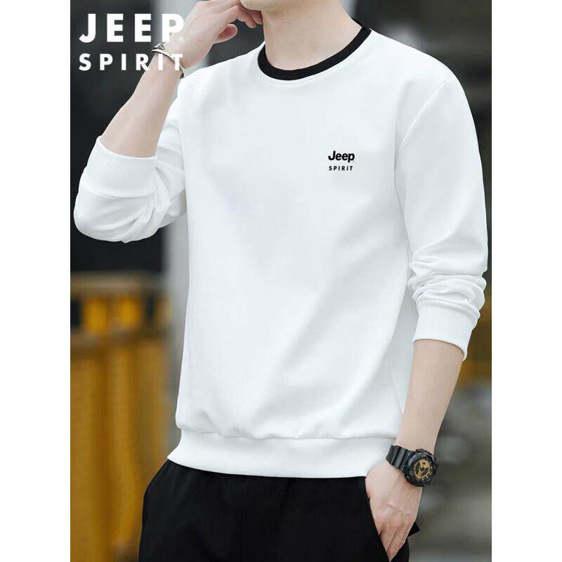 吉普(JEEP)卫衣男2023秋季男士卫衣圆领打底衫百搭衣服男装 白色怎么看?