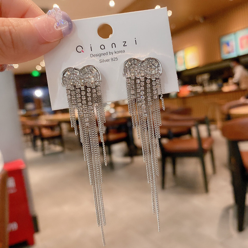 名族风夸张 水钻链条S925银针耳钉个性长款耳线复杂迪吧耳环约会,饰品/流行首饰/时尚饰品新,耳钉,淘宝优惠券,粉丝福利购,淘宝优惠卷