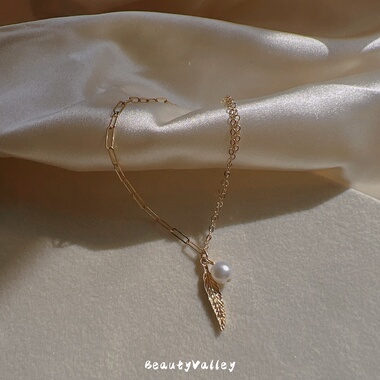 B.V原创美国进口14K包金百搭天使之翼枫叶天然珍珠独家气质手链女