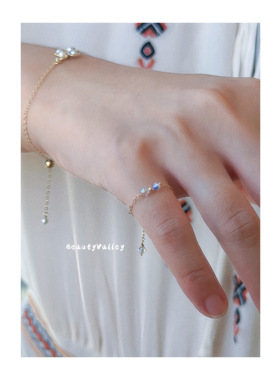 B.V原创“指尖精灵”美国进口14K包金水晶可调节极细尾戒戒指女