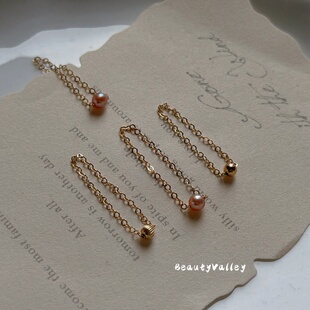 B.V/洗手不用摘/美国进口14K包金小金珠链条戒指天然珍珠指环戒指