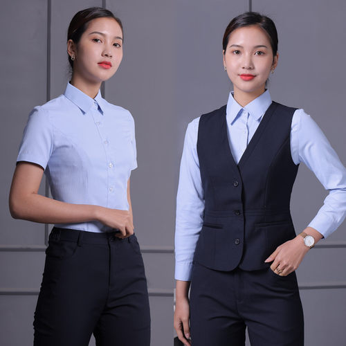储蓄银行短袖蓝色职业装工作服
