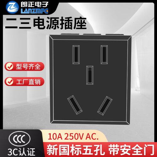 LANZMFG朗正/LZ-F-T9新国标五孔电源插座，带保护门，全铜