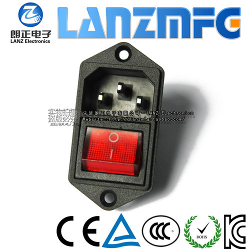 LANZMFG朗正/LZ-14-6F AC插座品字型C14插座带开关二合一带耳朵