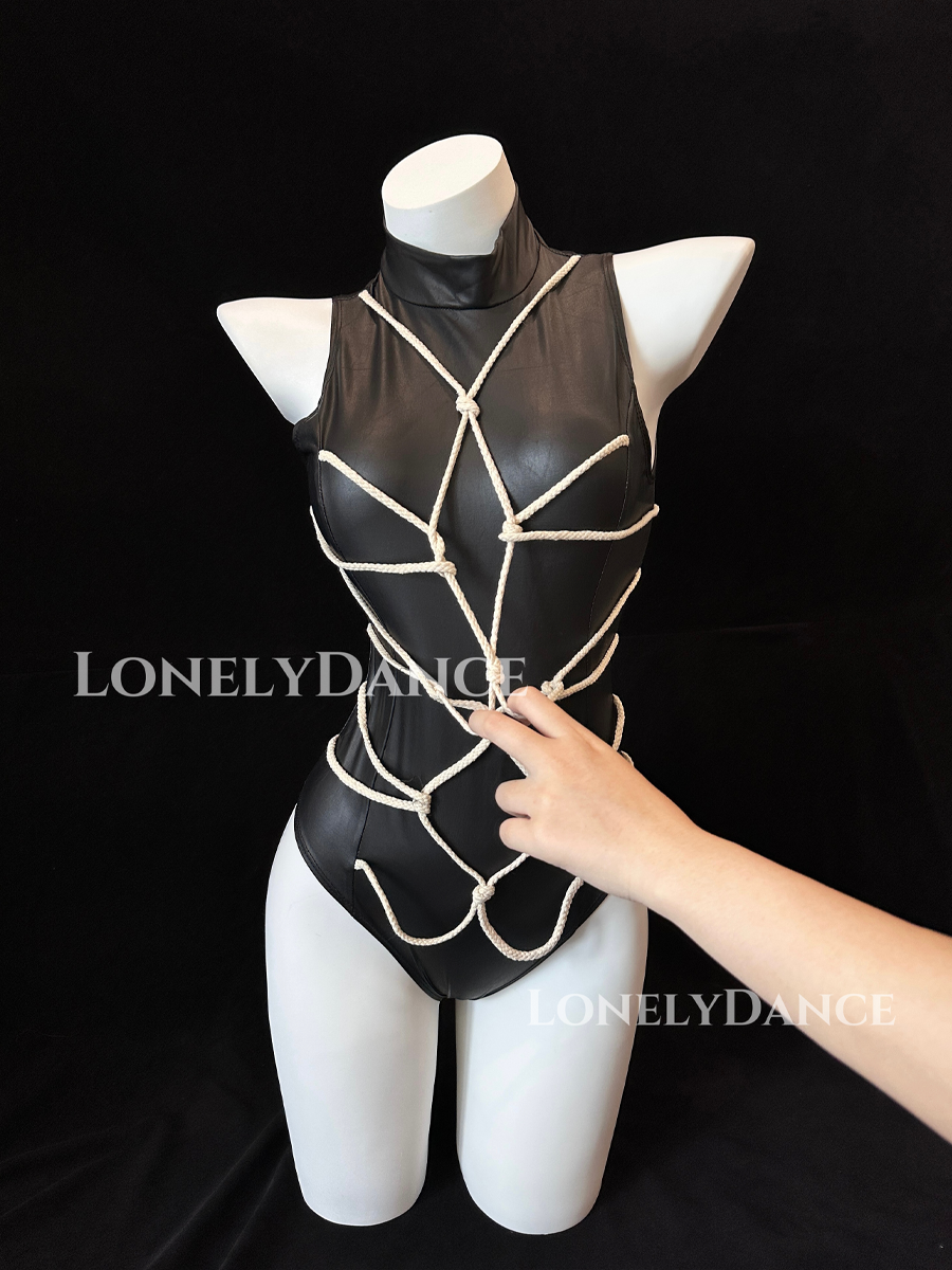 LonelyDance 高品质【捆住爱宠】麻绳绑带PU皮束身趣味连体睡衣女
