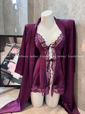 LonelyDance丁香花*紫色性感睡衣女冰丝吊带诱惑蕾丝诱惑吊带睡裙