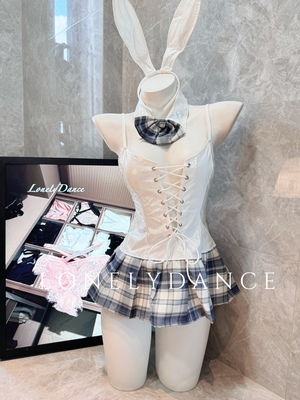 Lonelydance甜心兔兔*圣诞性感辣妹格子抹胸皮质束腰连衣裙短裙