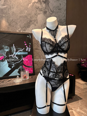 LonelyDance钓系御姐*束腰鱼骨聚拢重工三件套性感腿环文胸套装女