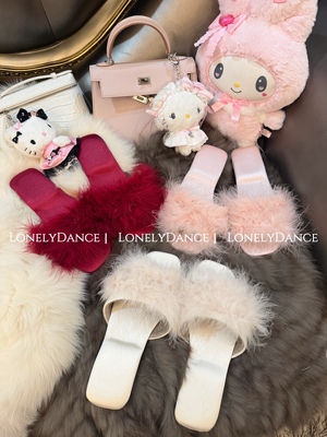 Lonelydance毛毛拖鞋*2026新款晨袍防滑粉色羽毛静音香槟家居鞋