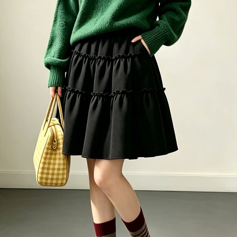 秋冬纯色蛋糕半身裙50cm