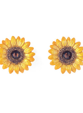 日本Palnart poc原创设计手作向日葵花瓣黄色花朵花耳夹耳钉耳饰