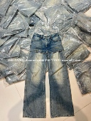 屁帘拼接长裤 高腰一粒扣直筒做旧漆点牛仔裤 女 新款 欧洲站2026春季