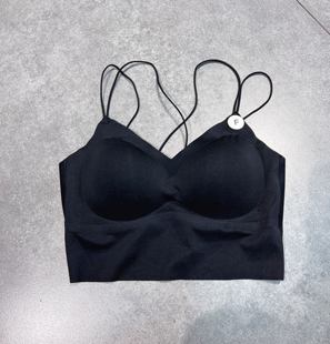 欧洲站冰丝吊带双肩带美背背心乳胶胸垫修身 无痕露背上衣抹胸女夏