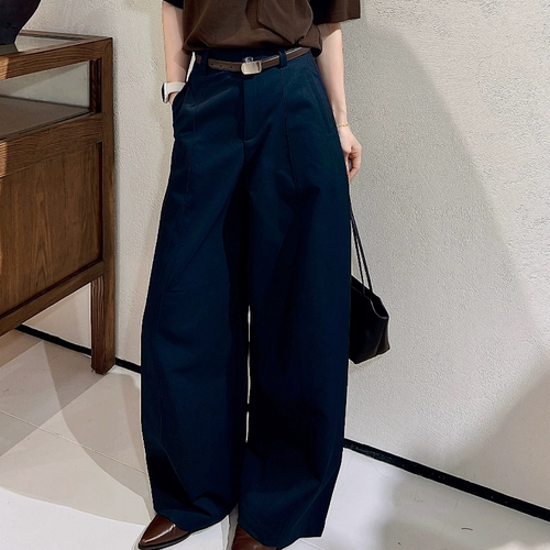 欧洲站2026秋冬新品｜镰刀阔腿裤女 高腰松紧垂感休闲长裤配皮带