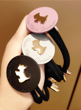 进口头绳韩国新款哑光钛钢保色紫色小狗发圈丸子头神品皮筋头饰