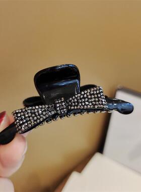 高端发饰黑色半扎发中小号闪亮抓夹满钻蝴蝶结刘海小抓子半扎发夹