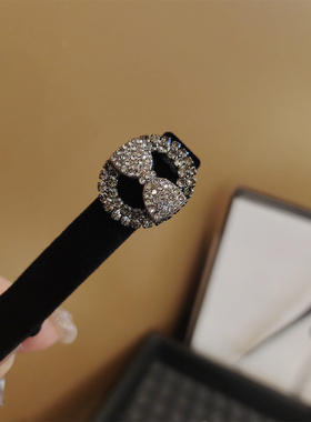 小香风植绒B边夹水钻蝴蝶结发夹女气质高级感钻球侧边夹发卡对夹