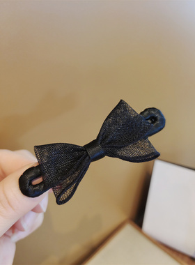 黑色网纱蝴蝶结发夹基础款纯色简约边夹外出化妆无痕鸭嘴夹韩国女
