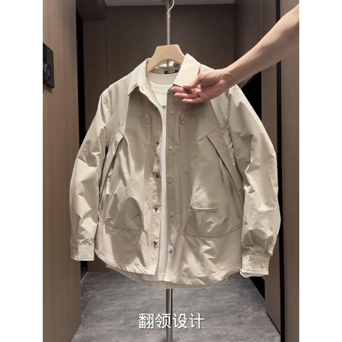 1506A/G80740/P61春秋新款工装拉链口袋夹克外套男女款冲锋衣1,优衣库搭配玫红色裙子图片