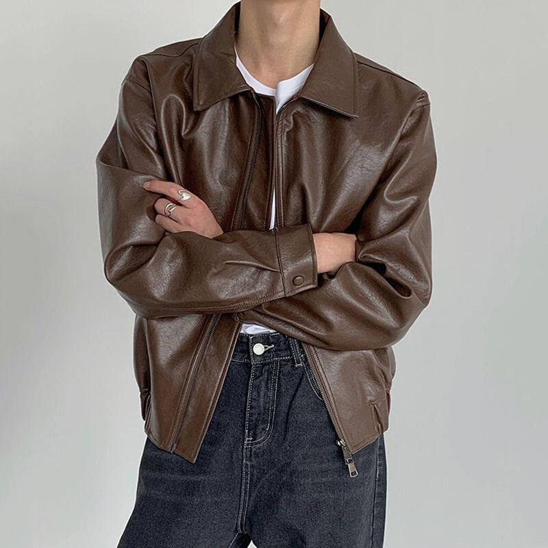 1506A/GW6350/P70痞帅高质量Pu皮衣潮男复古风机车服皮夹克秋外套图片