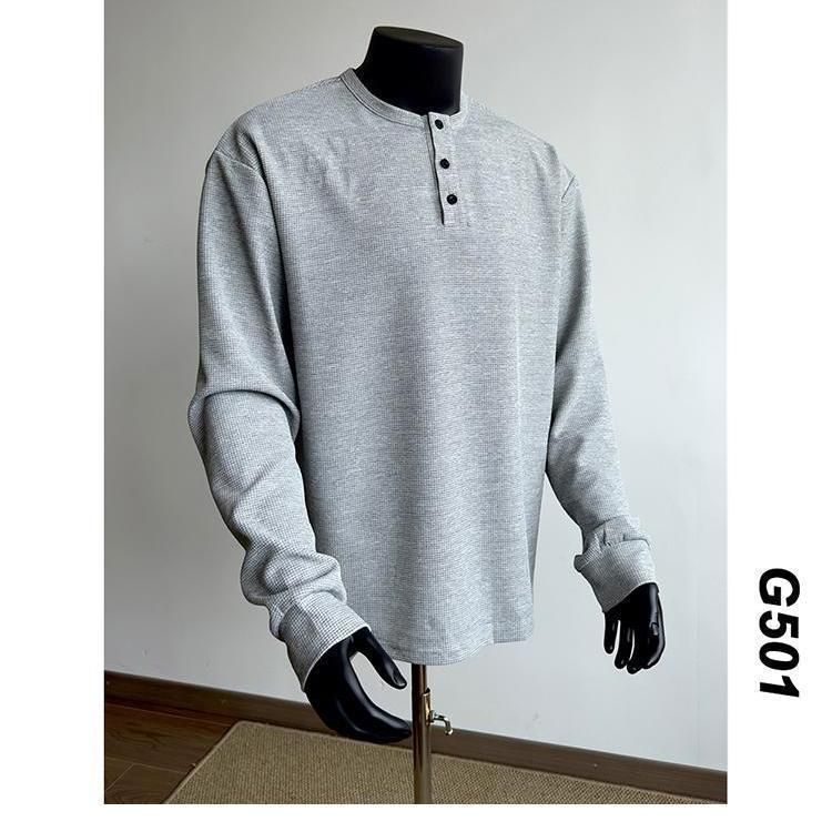 1506A/GWY6040/P38新款亨利领长袖T恤男士百搭宽松复古体恤衫1图片