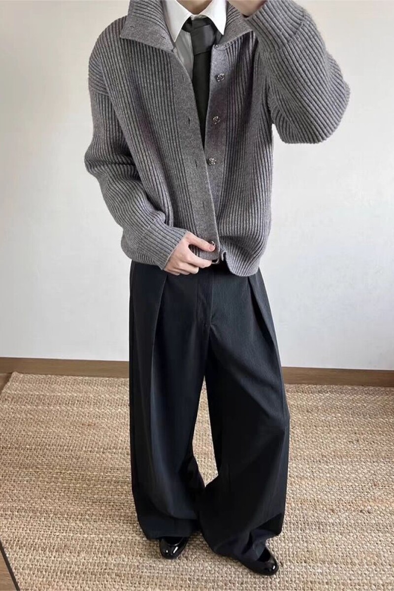 开衫毛衣美式复古休闲慵懒风V领针织衫男纯色外套1图片
