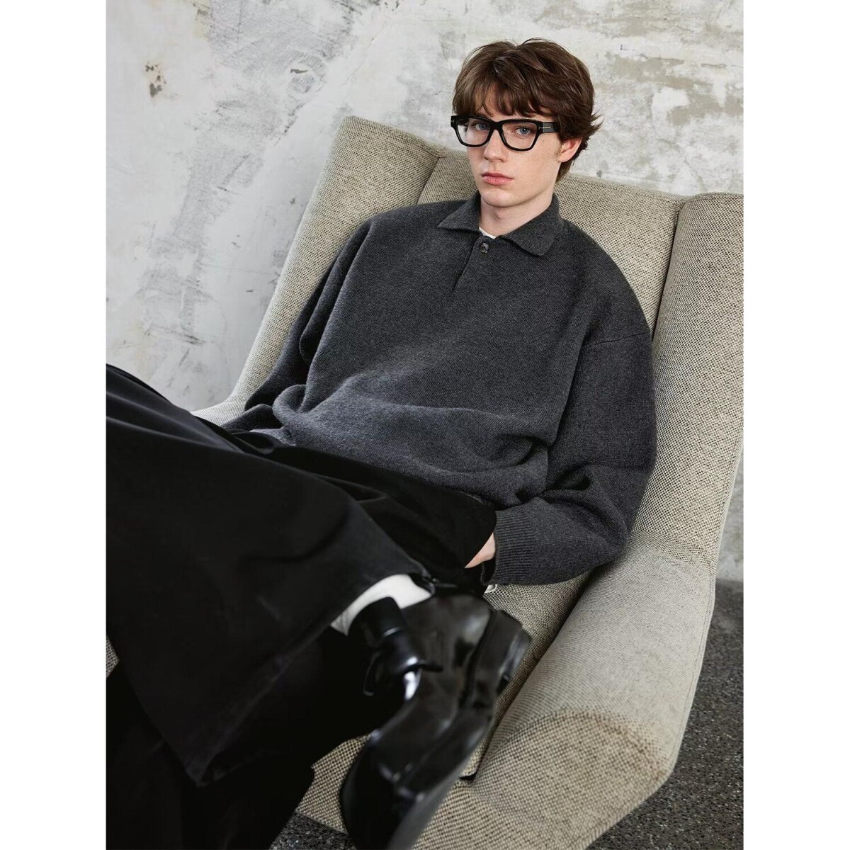 1506A/GM9000/P54美式复古休闲慵懒风V领针织衫男纯色外套1图片